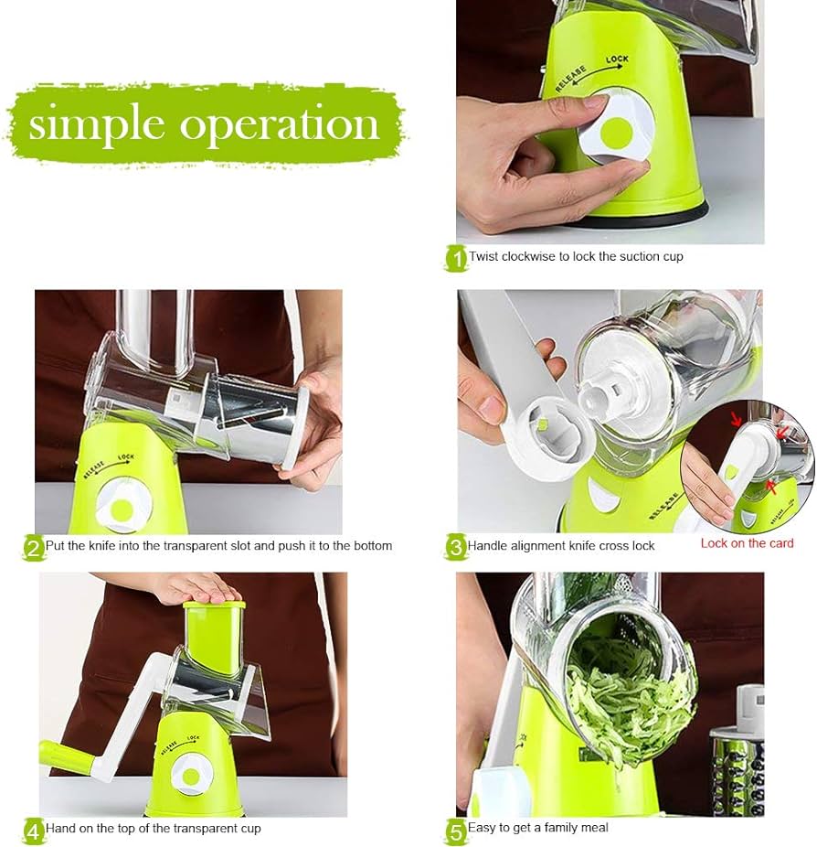 3-in-1 Rotary Shredder For Cucumber, Nut, Potato, And Cheese.