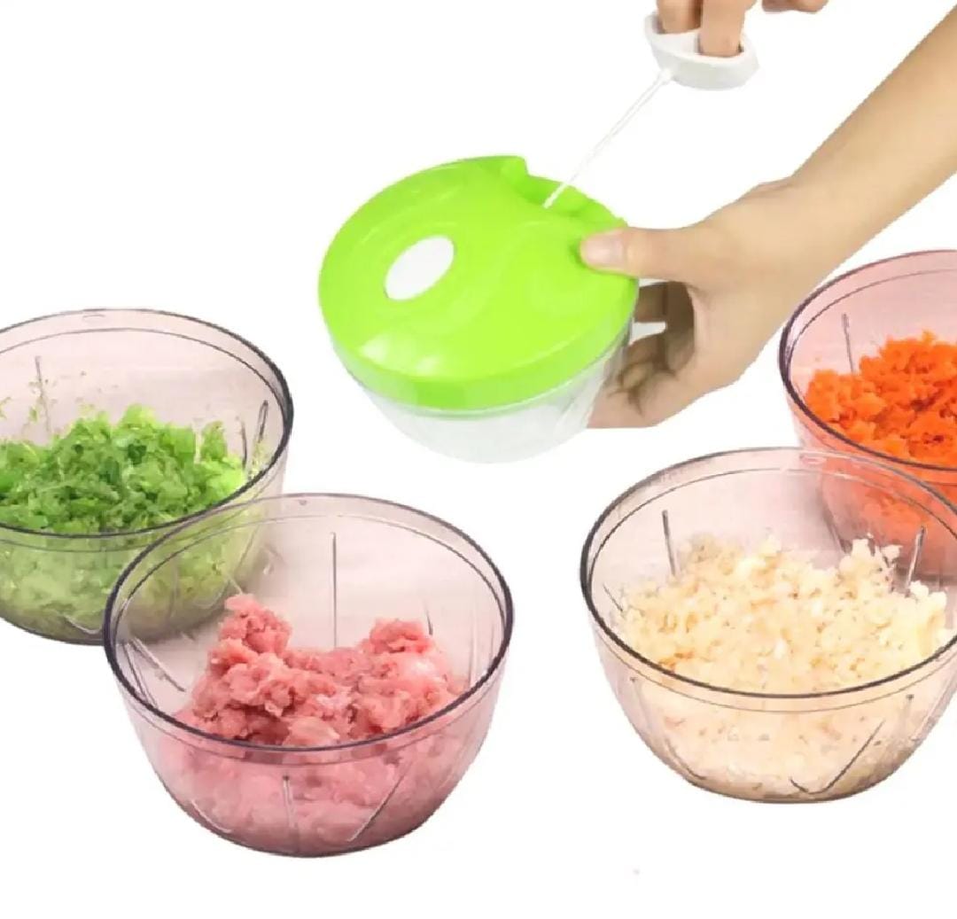 Mini Hand Pull Chopper - 3 Blade Spin Cutter Fruits And Vegetable Chopper.