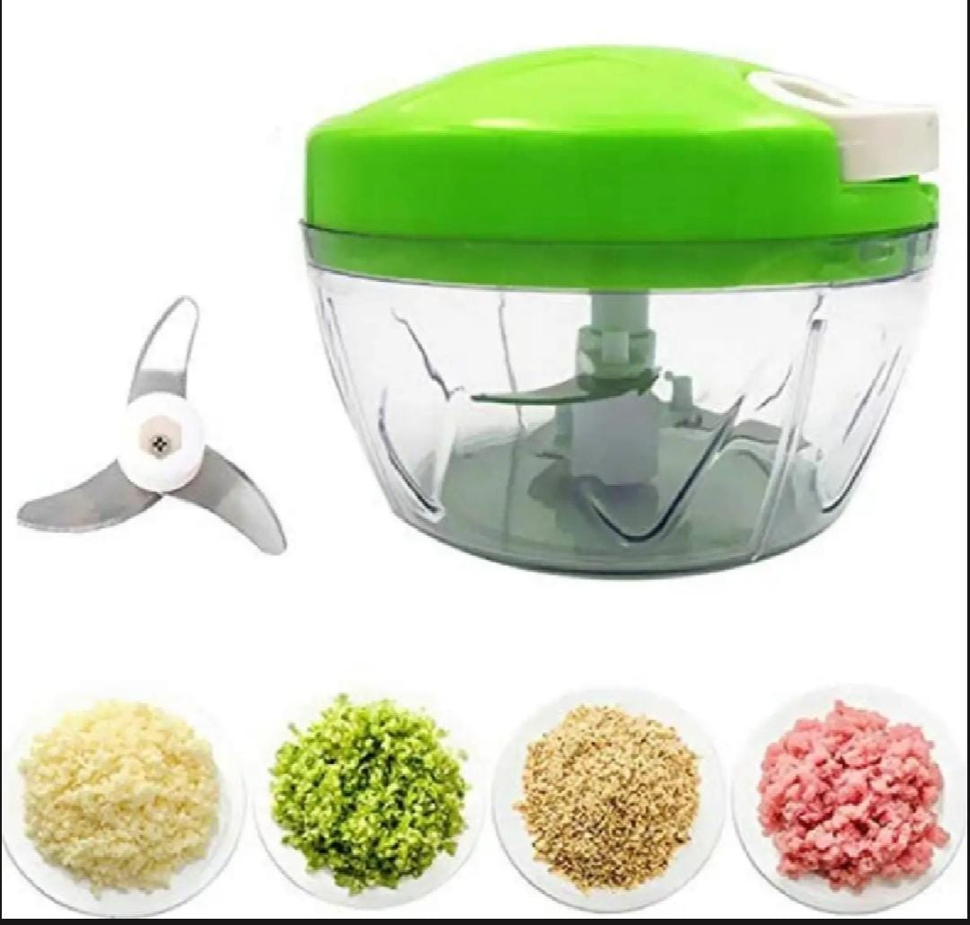 Mini Hand Pull Chopper - 3 Blade Spin Cutter Fruits And Vegetable Chopper.