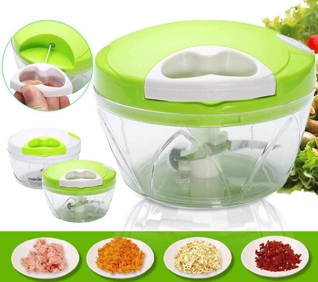 Mini Hand Pull Chopper - 3 Blade Spin Cutter Fruits And Vegetable Chopper.