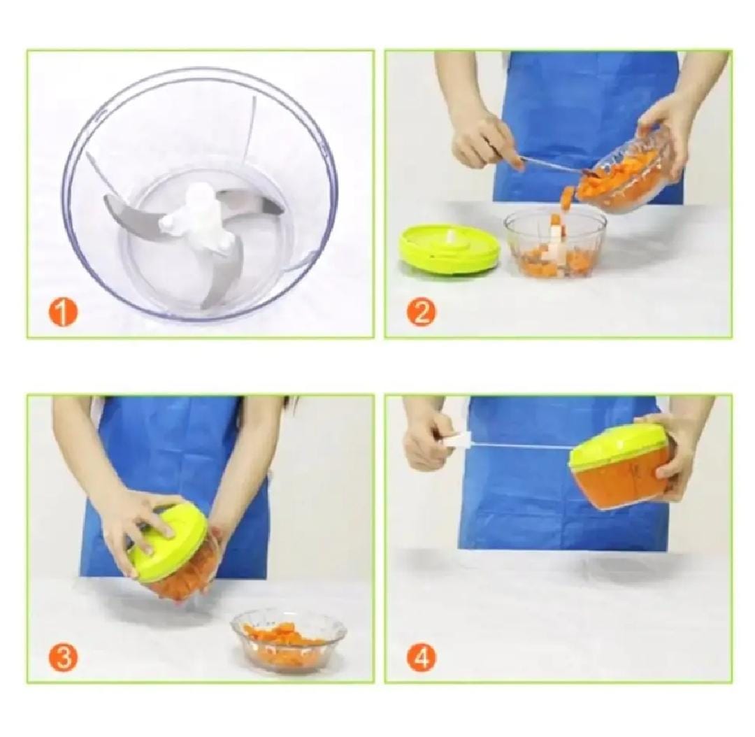 Mini Hand Pull Chopper - 3 Blade Spin Cutter Fruits And Vegetable Chopper.